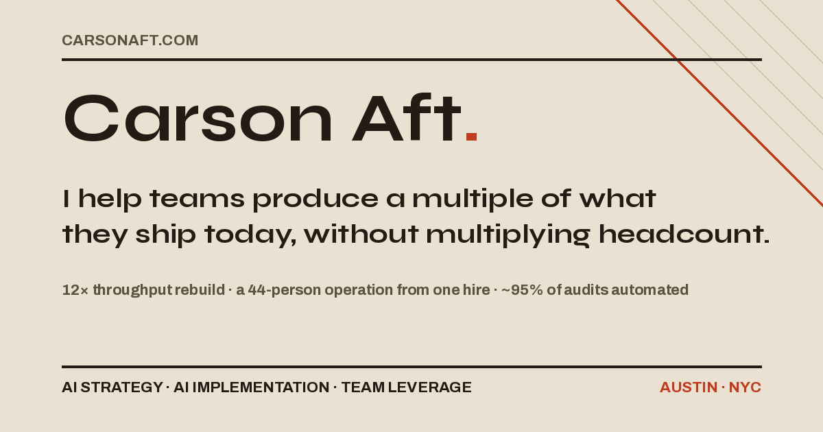 Carson Aft · AI strategy & implementation for teams that want leverage